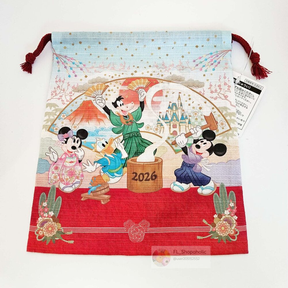 *JAPAN TOKYO* Disney Mickey/Minnie New Years Drawstring Pouch - 2026 - NEW!